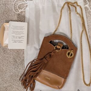 Chloé Walden Crossbody chain Phone Pouch Shoulder Bag Suede Brown Leather CHLOE